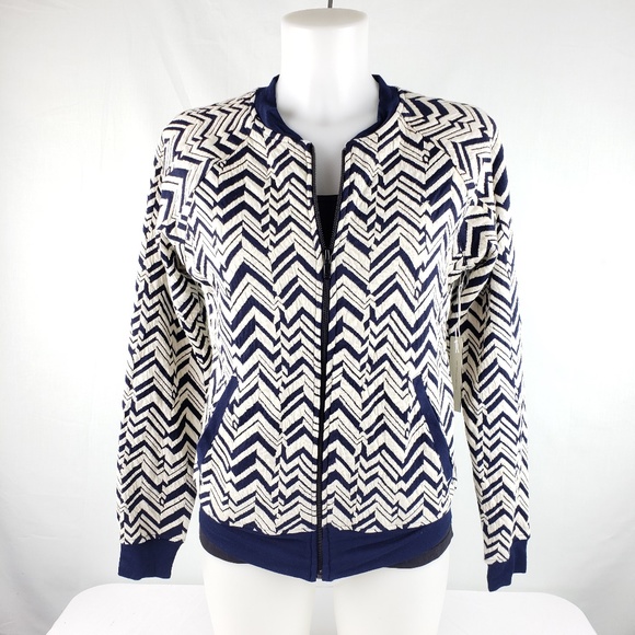 Tart Collections Jackets & Blazers - Tart Navy Blue and White Chevron Zippered Jacket